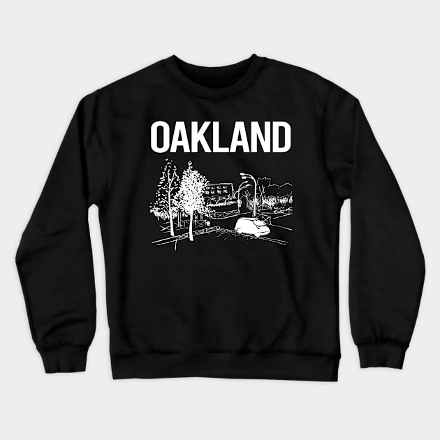 Cityscape Sketch Oakland Crewneck Sweatshirt by flaskoverhand